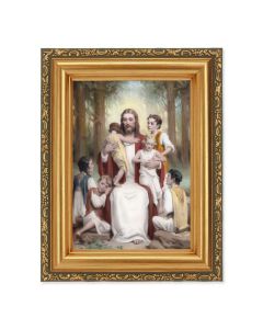 4 1/2" x 5 CHAMBERS: Jesus with Children Print in a 5 1/2" x 7" Antique Gold Frame