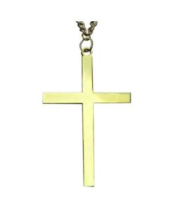 1 1/2" gold plated Latin cross on a 30" gold plated steel chain. Gift boxed.