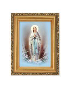 4 1/2" x 5 1/2" O.L. of Lourdes Print in a 5 1/2" x 7" Antique Gold Frame
