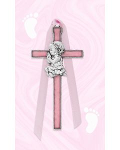 Pink Girl Crib Cross Ribbon
