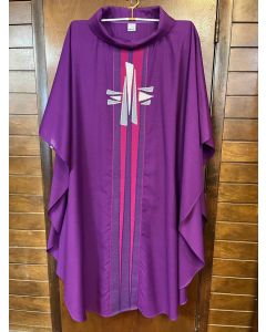 Purple Chasuble with Silver Cross Design on Chest
