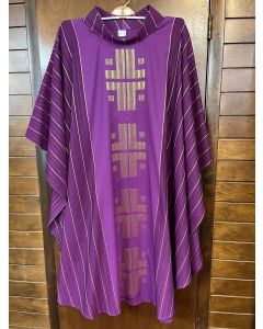 Purple Chasuble with Vertical Cross Design in Gold