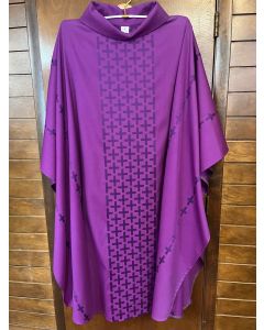 Purple Chasuble with Vertical Dark Purple Crosses