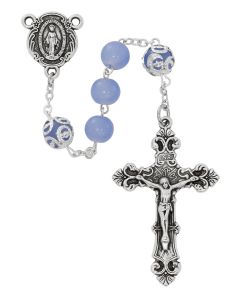 Purple Glass Rosary 8mm Beads Zinc Crucifix and Center