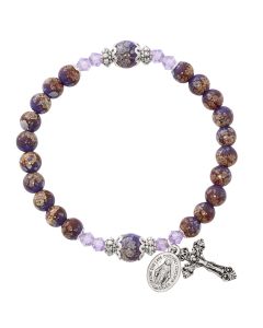 Purple Marble Rosary Bracelet Stretch 2 Decades