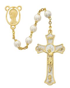 Rosary 7mm Gold/Pearl