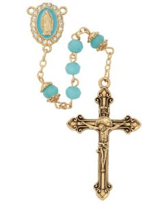Aqua Guadalupe Rosary Gold Plated