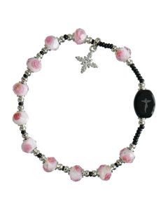 Rosary Bracelet Pink Glass