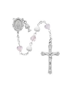 Rosary pink/white pearl heart