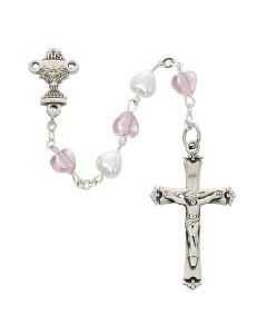 Rosary Rhodium White Pink