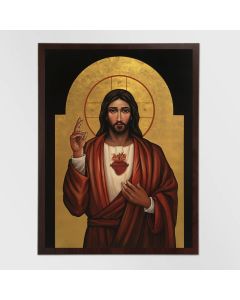 Sacred Heart of Jesus Icon Plaque on Wood