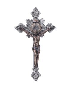 Cold Cast Bronze Crucifix, SR76719PB, Pewter color Cross with Bronze color Corpus, 7.75"