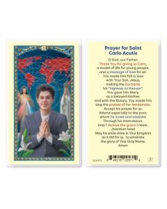 St Carlo Acutis Laminated Prayer Card Saint Artwork by Fratelli Bonella, 2 1/2" x 4 1/2"
Made in Italy.