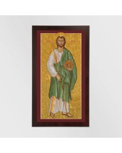 St Jude with Flame on head Icon Plaque on Wood holding Jesus Plate 