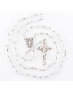 5mm Clear Crystal Swarovski Beads with Sterling Miraculous Centerpiece and Crucifix
