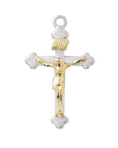 Two Tone SS Crucifix Necklace, Sterling Silver with Rhodium-Plated Chain