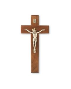 The deluxe 9" Genuine Walnut Wood Cross displays the superb antique silver- finish corpus, made in Italy by some of the finest Italian craftsmen. 