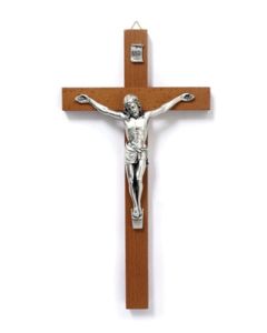 Wood Crucifix Slvr Corpus 10"