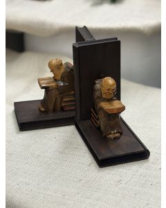 Wood Carved monk Bookends