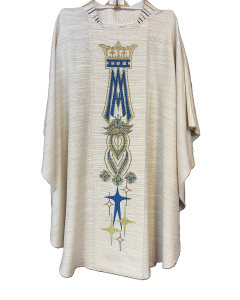 Marian Chasuble Blue on White