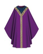 Chasuble with inside stole.
Combination of brocade application and orphreys.