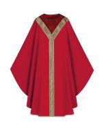 Chasuble with inside stole.
Combination of brocade application and orphreys. Red