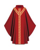 Red Chasuble with inside stole. With orphreys on front and back. Pius 100% man-made fabrics, Roll Collar