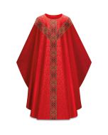 Red Chasuble, with inside stole. Adorned with beautifully woven galloon. Duomo - damask fabric, 100% man-made fibers