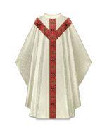 White Chasuble, with inside stole. Adorned with beautifully woven galloon. Duomo - damask fabric, 100% man-made fibers