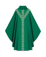 Green Chasuble Vertical Cross Design Slabbinck, Dupion - 30% viscose 70% polyester