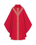 Red Chasuble Vertical Cross Design Slabbinck, Dupion - 30% viscose 70% polyester
