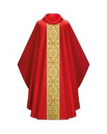 Red Chasuble roll-collar "4"; with inside stole. Beautiful brocade, finished with a small, fine gold braid. Matching overlay stole