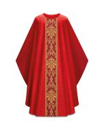 Chasuble with inside stole.
With beautiful fine woven band in gold threads, on front and back