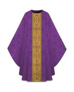 Chasuble, with inside stole.
Featuring gold brocade banding with embroidery, matching the color of the chasuble. Slabbinck
