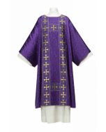 Dalmatic with plain neckline, Tudor Rose damask. (a beautiful, lightweight damask)