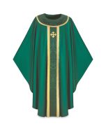 Gothic Chasuble, with inside stole.
Banding and decoration around neck in Goya, damask fabric, with gold braid and hand-embroidered cross.