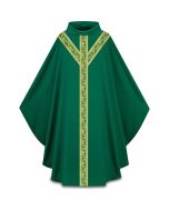 Green Chasuble with inside stole. With orphreys on front and back. Pius 100% man-made fabrics, Roll Collar