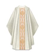 Chasuble with inside stole.
With beautiful fine woven band in gold threads, on front and back
