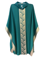 Green Chasuble with Vertical Gold Leaves Design