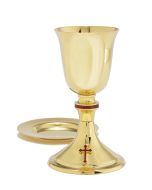 High Polish Chalice plated in 24K gold with beautiful red banding on node and cross.