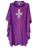 Purple Chasuble with Silver Cross Design on Chest