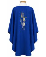 Blue Chasuble with Alpha Omega, Cross and Wheat Beau Veste 850 BV850