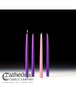 Advent Candles For Home Use. Set of 4 (3 Purple, 1 Pink), 12" x 7/8", Stearine, Tapered