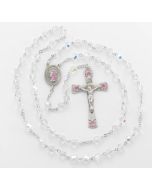 Crystal Rosary, 6mm Beads, Pink Epoxy Centerpiece and Crucifix