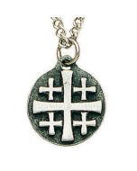 1/2" Jerusalem Cross, Solid antiqued & polished pewter, choice of 18" chain. poly bag, Size: 3/4" X 5/8" X 1/8"

