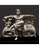 St Francis on Bench with Dog and Cat, Praising God's Creation, Resin with Bronze color on Black Base
